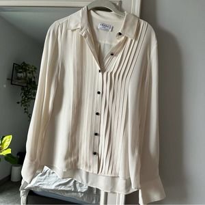 Frame Denim Cream Pleated Long Sleeve Blouse